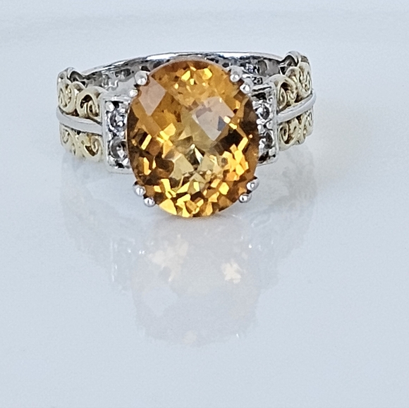 Michael Valitutti Jewelry - Natural Citrine Gems En Vogue Ring Palladium Sterling Silver 24k Gold